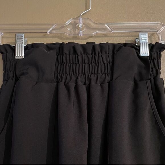 Grace Karin size small Black Paperbag Waist High Rise Pants no belt EUC - Picture 6 of 8